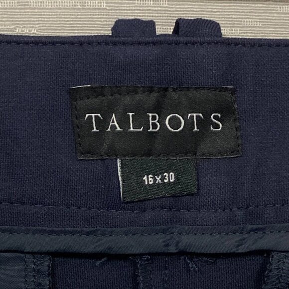 Talbots Dress Pants Womens 16 34x30 Navy Blue Nylon Tapered Trousers Office - Picture 13 of 15